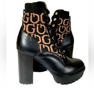 Guess Black and Brown Heeled Boots